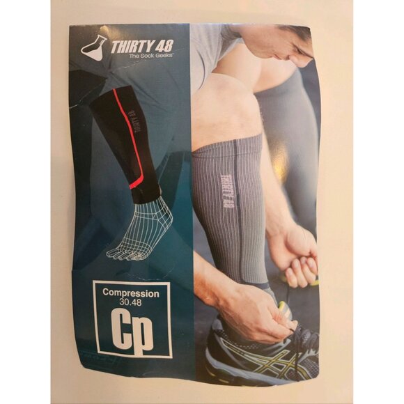Thirty48 Compression Sleeves Gray Orange LRG Improved Blood Flow Injury Recovery - Picture 1 of 9